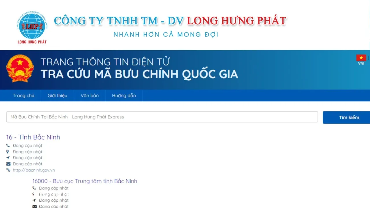 Các tra cứu mã ZIp code Bắc Ninh