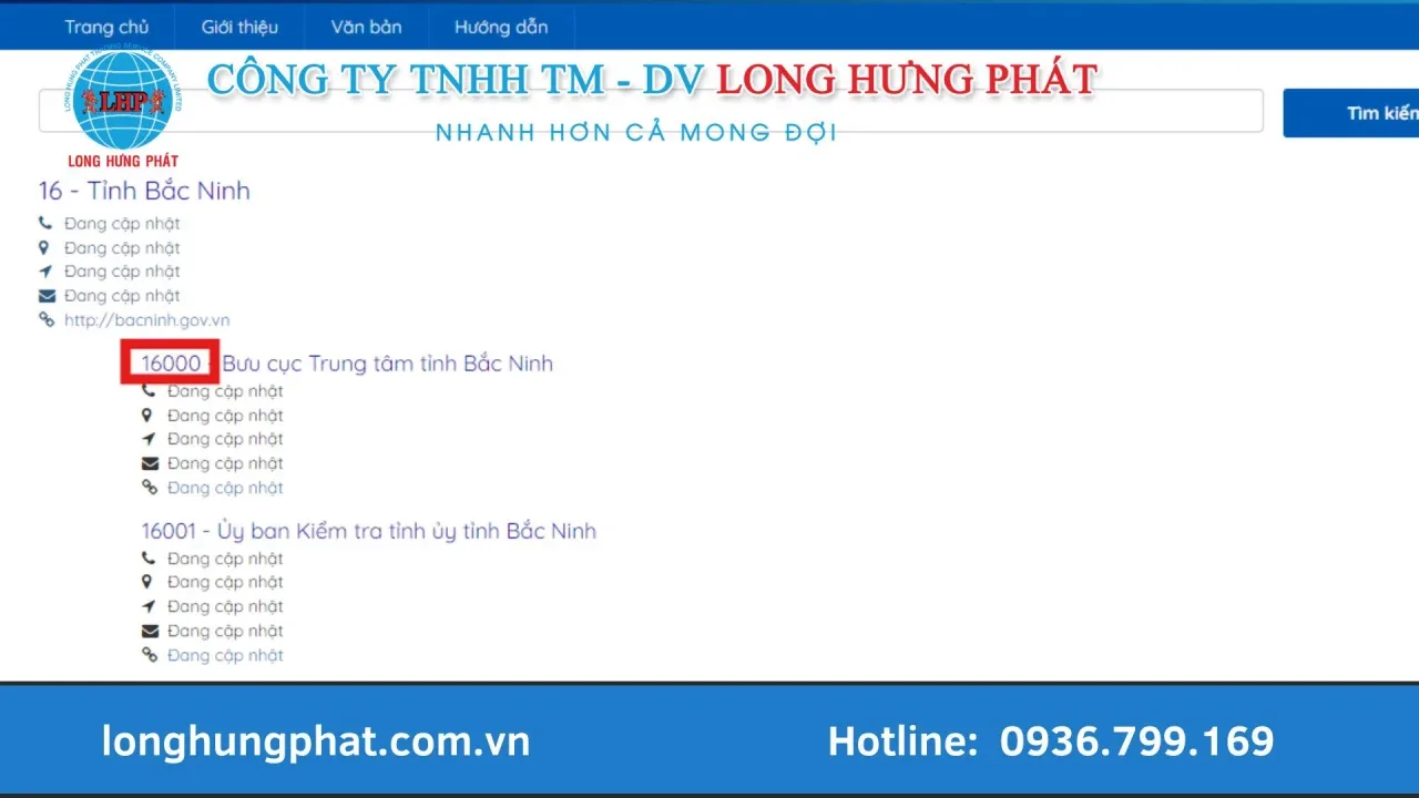 Mã bưu chính Bắc Ninh là 16000