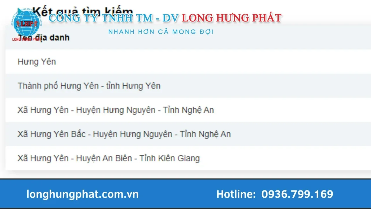 mã zip hưng yên theo khu vực